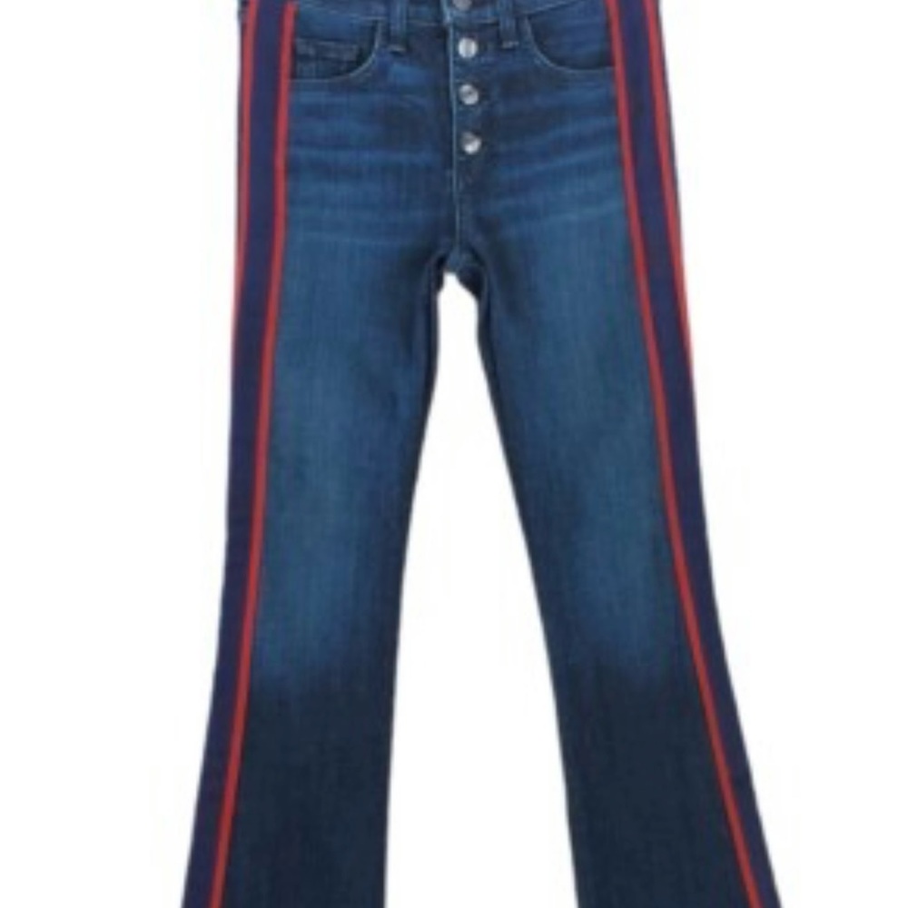 Veronica Beard Blue Flare Jeans with Red Stripe